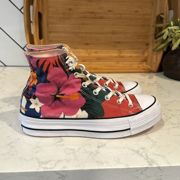 Converse CTAS LIFT HI STRAWBERRY JAM WHITE BLACK platform tropical print size 8 - Picture 3 of 16